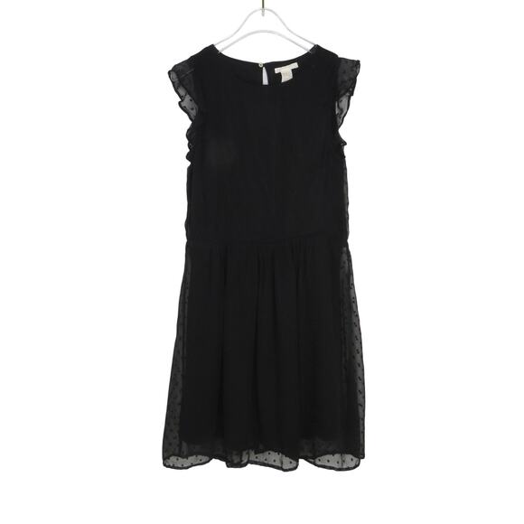 H&M Sleeveless Black Mesh Polka Dot Ruffle Sleeve Mini Dress Chic Size 2 Small - Picture 3 of 10